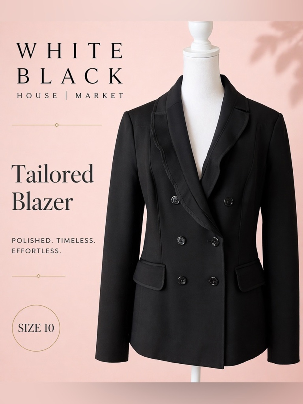 White House Black Market Black Double-Breasted Tailored Blazer